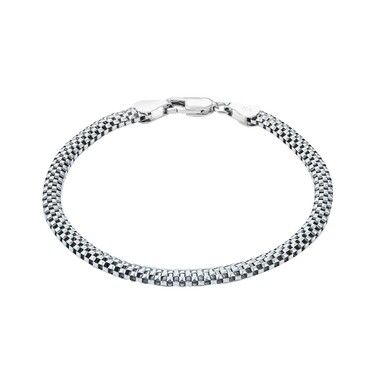 Серебряный женский браслет, плетение Плоский Попкорн, в родии, ширина 4 мм