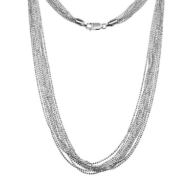 Серебряное женское колье Перлина 10-рядное, покрытие родием