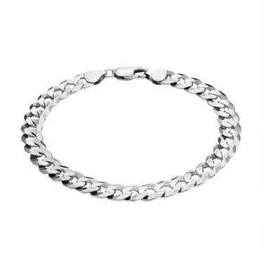 Серебряный мужской браслет, плетение Панцирное, покрытие родием, ширина 7,8 мм