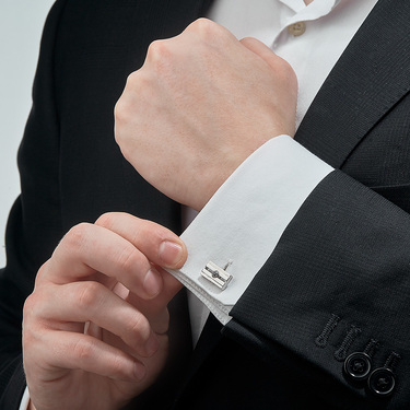 Серебряные запонки с черным фианитом, родий