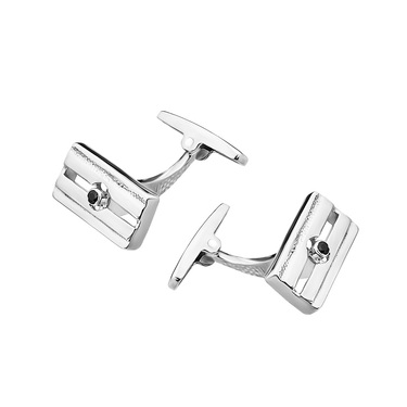 Серебряные запонки с черным фианитом, родий