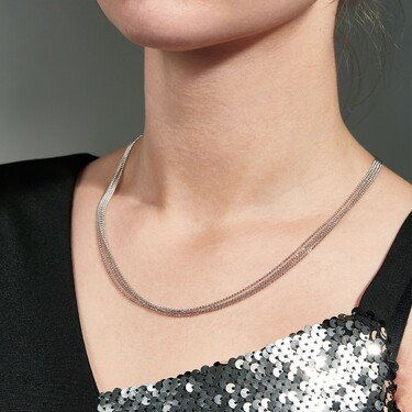 Серебряная женская 4-рядная цепь Перлина, родий