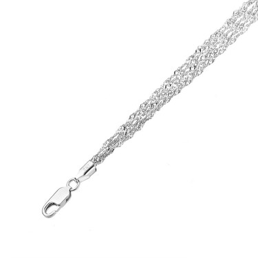 Серебряный женский 5-рядный браслет, плетение Сингапур, покрытие родием