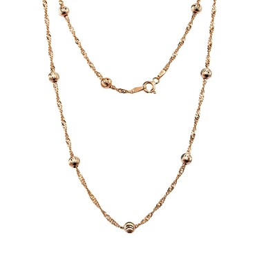 Серебряное женское колье Сингапур с шариками, алмазная грань, покрытие позолота