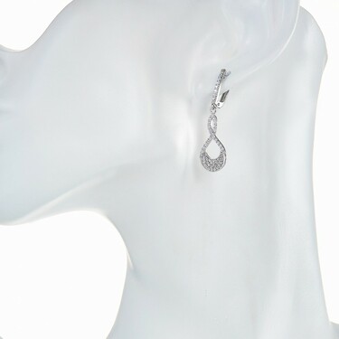 Серебряные серьги с каплевидными подвесками, с белыми фианитами, в родии