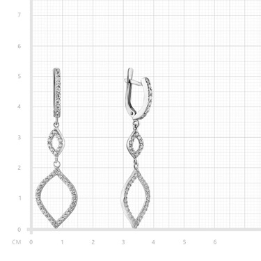 Длинные воздушные серебряные серьги с белыми фианитами, в родии