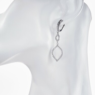 Длинные воздушные серебряные серьги с белыми фианитами, в родии