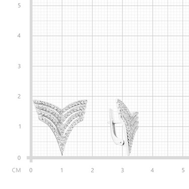 Серебряные серьги с белыми фианитами, в родии