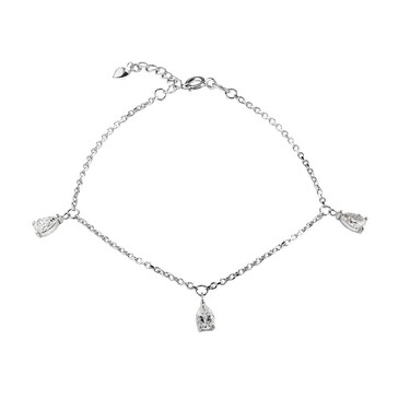 Утонченный серебряный женский браслет с подвесками-каплями из белых фианитов, в родии