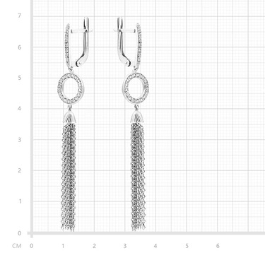 Серебряные серьги с подвесками-кисточками с белыми фианитами, в родии