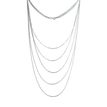 Серебряное женское пятирядное колье из цепочек, в родии
