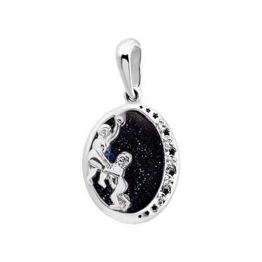 Серебряная подвеска с авантюрином, фианитами и родием, 