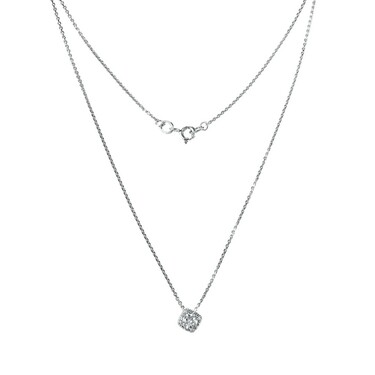 Серебряное женское колье-цепочка с квадратной подвеской из белых фианитов, в родии