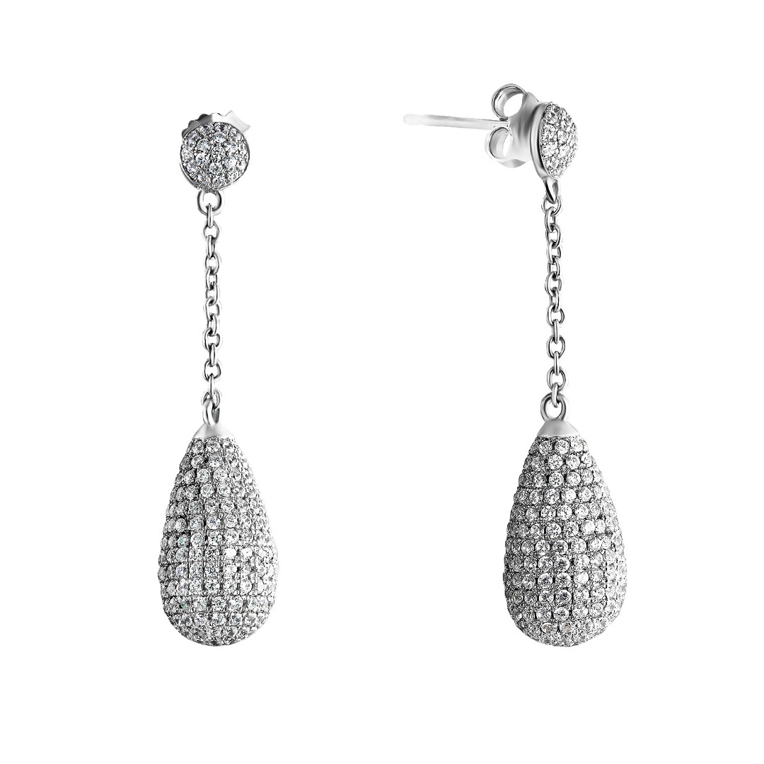 Серебряные серьги Серьги,Серебро,с вставкой Циркон Белая цвета,с замком Пусет,ГОНКОНГ