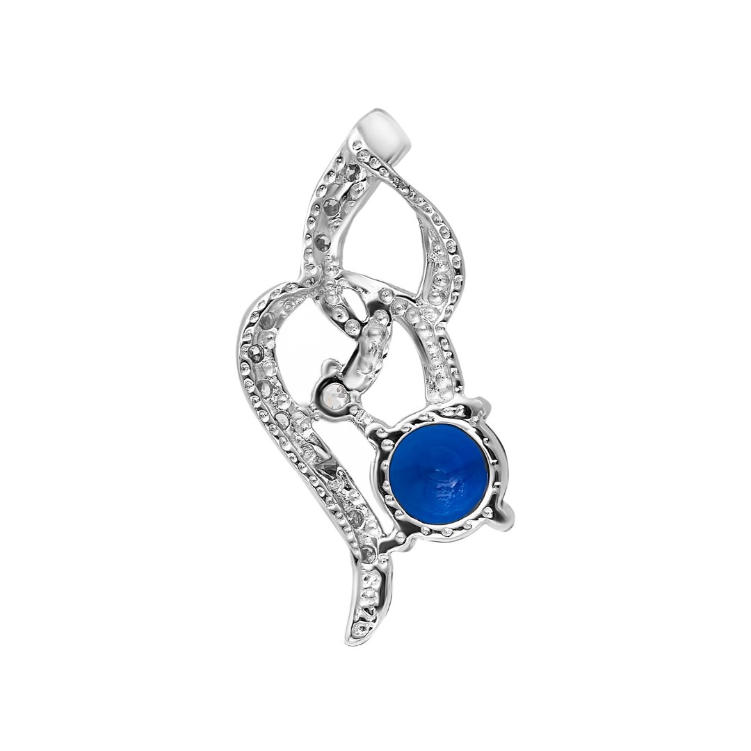 Подвеска,Серебро,с вставкой Сапфир,Циркон Белая,Синяя цвета,ГОНКОНГ