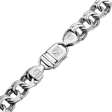 Широкая мужская серебряная цепь, плетение Плоский Бисмарк, чернение, ширина 1,8 см