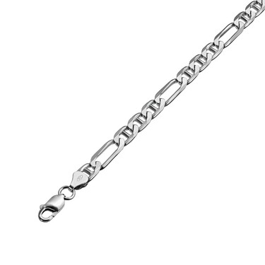 Серебряная мужская цепь, плетение Фигаро, родирование, ширина 6,3 см