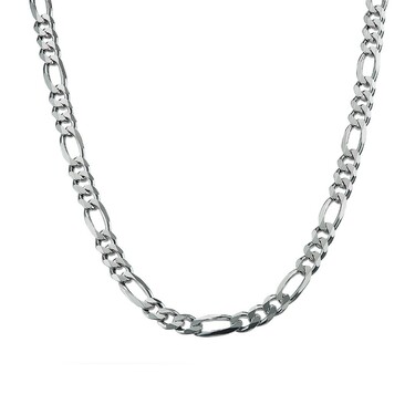 Серебряная мужская цепь, плетение Фигаро с насечками, родирование, ширина 5,5 мм