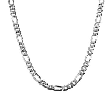 Серебряная мужская цепь, плетение Фигаро с насечками, родирование, ширина 5,5 мм