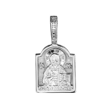 Серебряная двусторонняя подвеска-икона "Спас Вседержитель", родий
