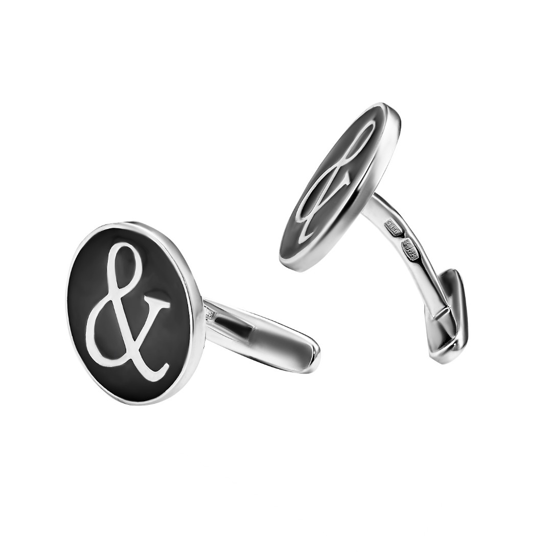 Серебряные запонки  Запонки,Серебро,с вставкой Эмаль Черная цвета,РОССИЯ