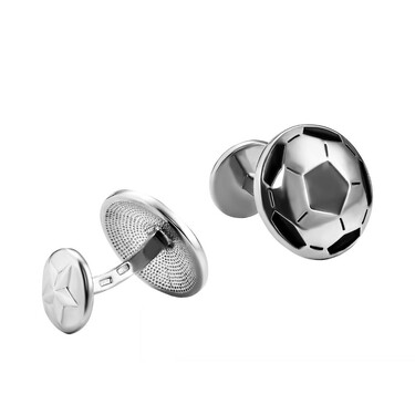 Серебряные запонки "Футбольные мячи", с черной эмалью