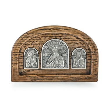 Икона-триптих в автомобиль, серебро в чернении 7,25х11 см