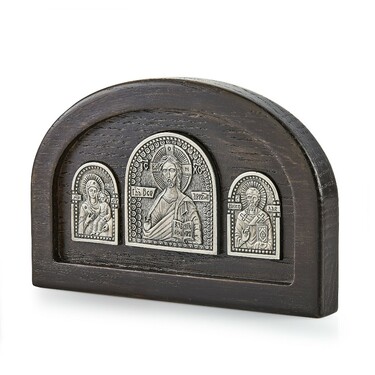 Икона-триптих в автомобиль, серебро в чернении 7,25х11 см