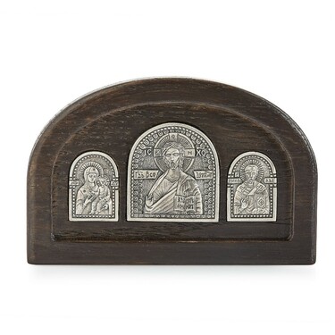 Икона-триптих в автомобиль, серебро в чернении 7,25х11 см