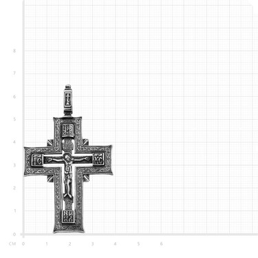 Серебряная подвеска двусторонний крест с распятием, чернение