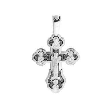 Серебряный большой двусторонний крест с распятием, чернение