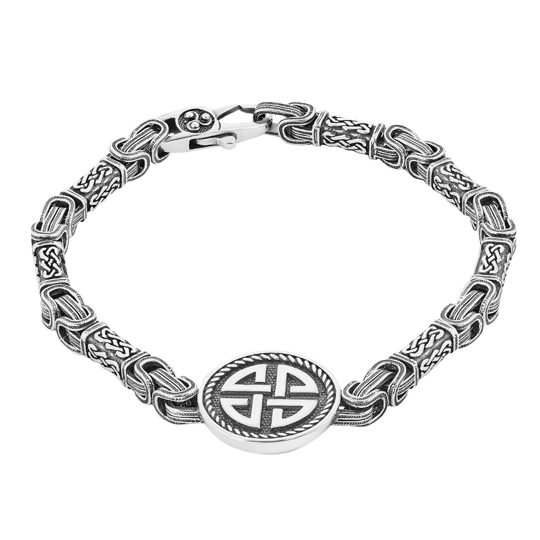 Браслет на руку,Серебро,с вставкой Серебряная вставка Серый,Серебряный цвета,с замком Карабинный,РОССИЯ