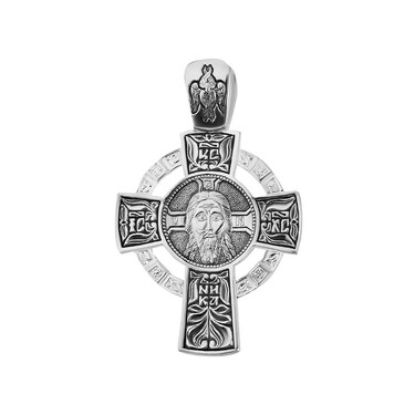 Серебряная подвеска двусторонний крест, чернение