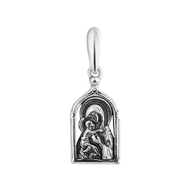 Серебряная подвеска икона Владимирской Божией Матери, чернение