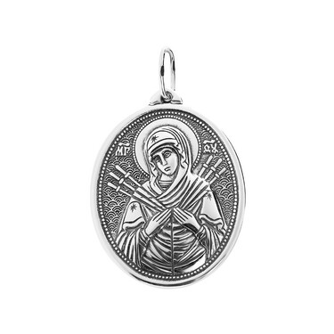 Серебряная подвеска икона Божией Матери "Семистральная",чернение