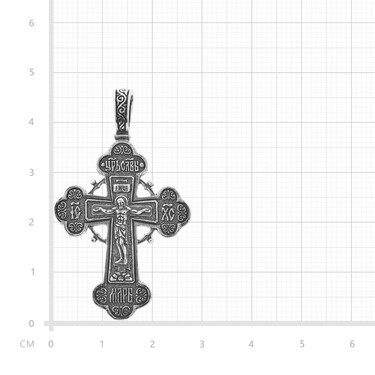 Серебряная подвеска двусторонний крест с распятием, чернение