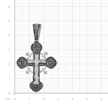 Серебряная подвеска двусторонний крест с распятием, чернение