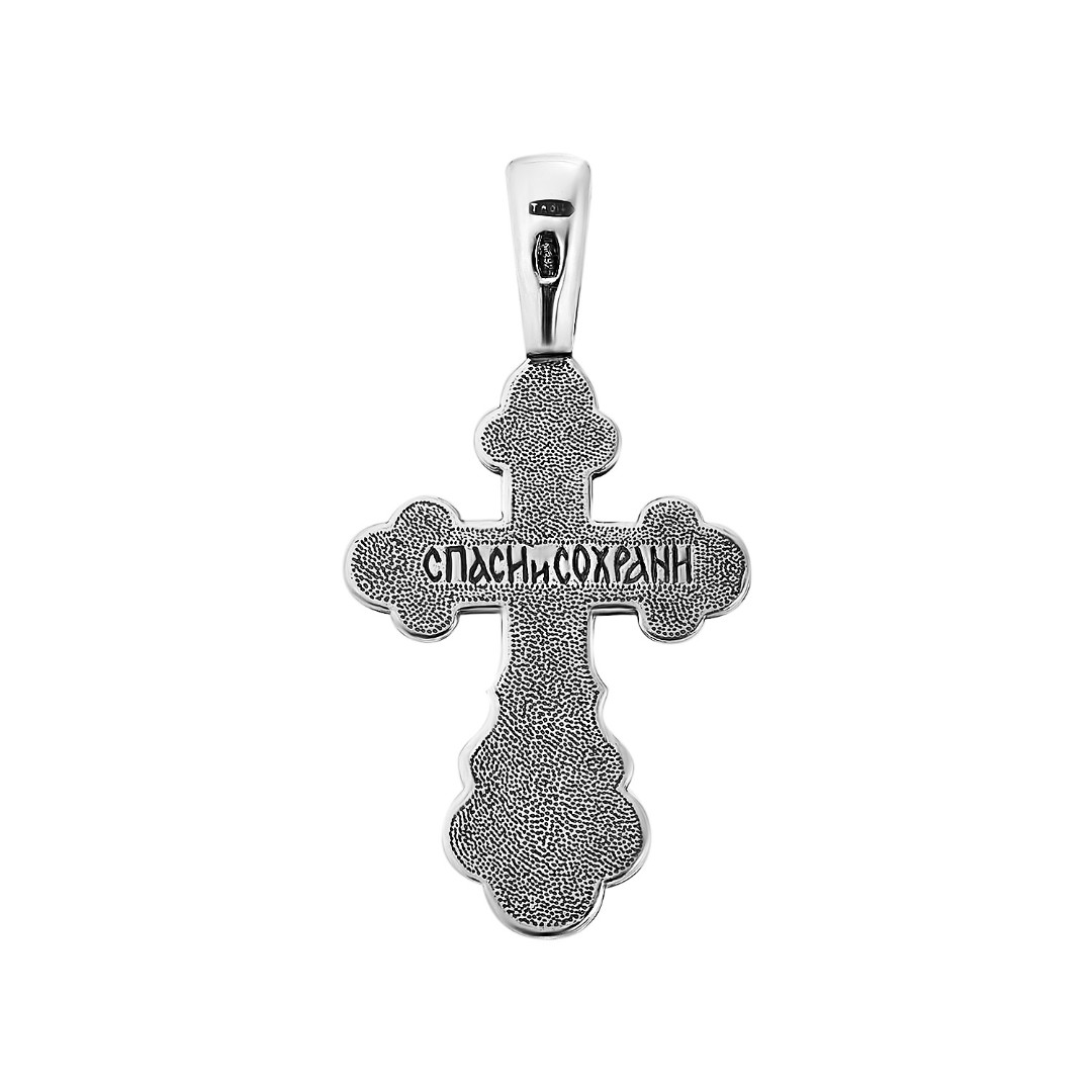 Серебряная подвеска двусторонний крест с распятием, чернение Крест,Подвеска,Оберег,Серебро,с вставкой Без вставок,РОССИЯ