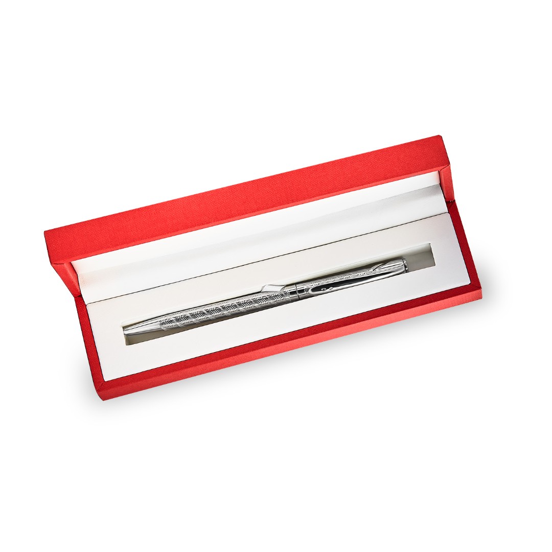 Ручка шариковая подарочная из Серебра 925 пробы, с узором, в родий, футляр Сувенир,Ручка,Серебро,с вставкой Без вставок,РОССИЯ