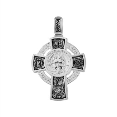 Серебряная подвеска двусторонний крест, чернение