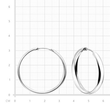 Серебряные широкие плоские серьги Кольца / Конго / Круглые, диаметр 3,2 см, родий