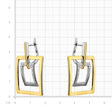 Серебряные квадартные серьги люстры Греческий орнамент /  Меандр, большие, родий, позолота