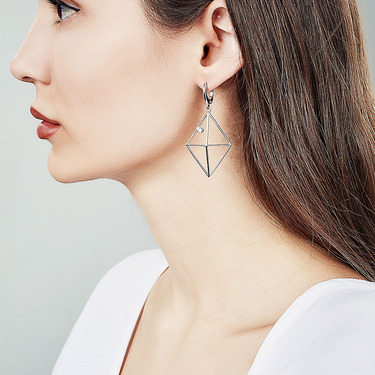 Серебряные длинные геометрические серьги люстры 