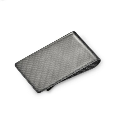 Карбоновый зажим для денег / купюр с серебряной вставкой Герб РФ / Двуглавый орел, чернение