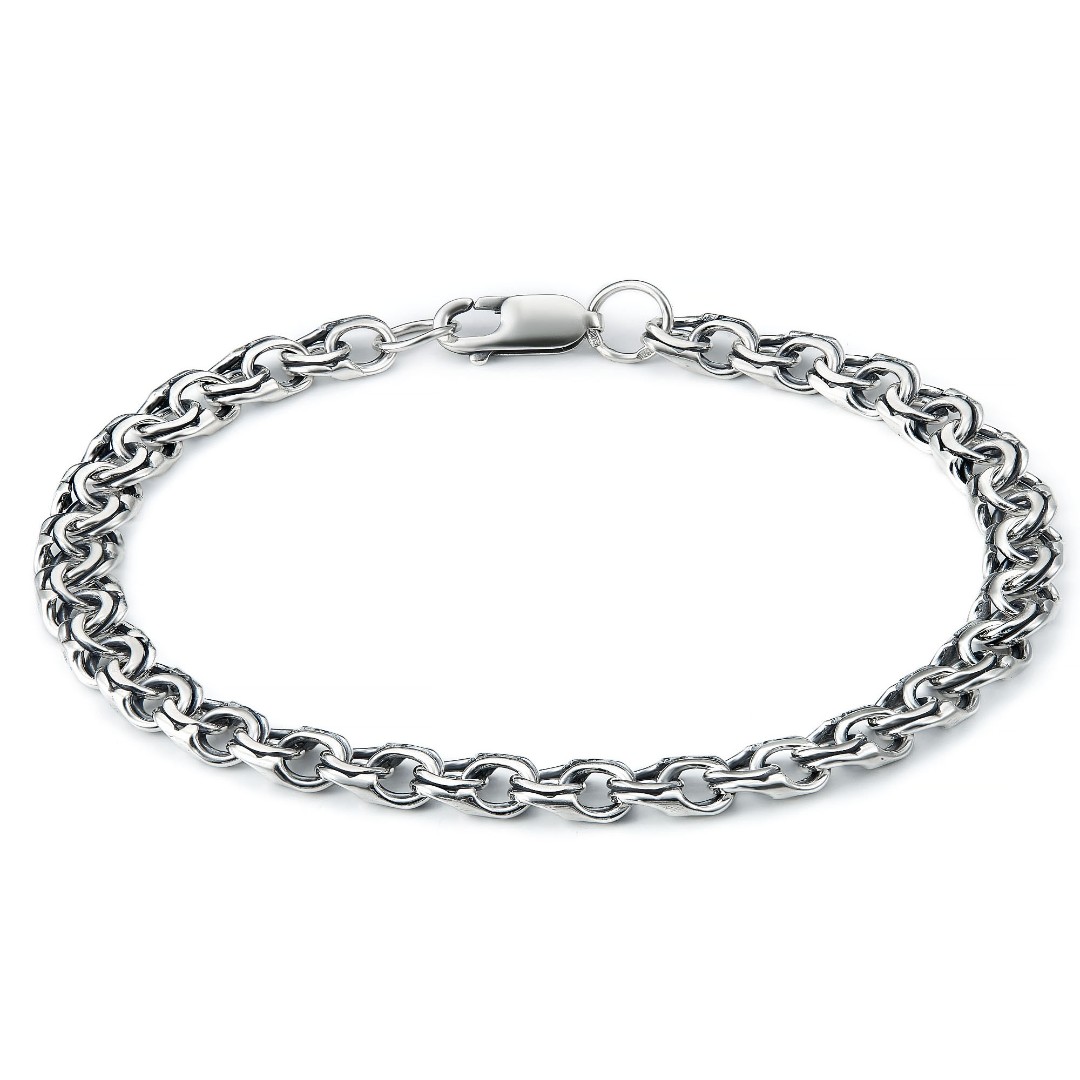 Серебряный мужской браслет, плетение Бисмарк, ширина 6,6 мм, оксидирование Браслет на руку,Серебро,с вставкой Без вставок,с замком Карабинный,РОССИЯ