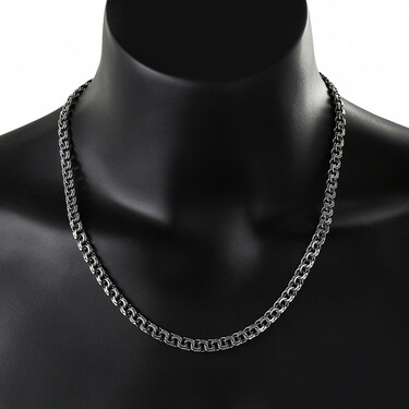 Серебряная цепь, плетение Бисмарк, ширина 6,4 мм, покрытие оксидирование