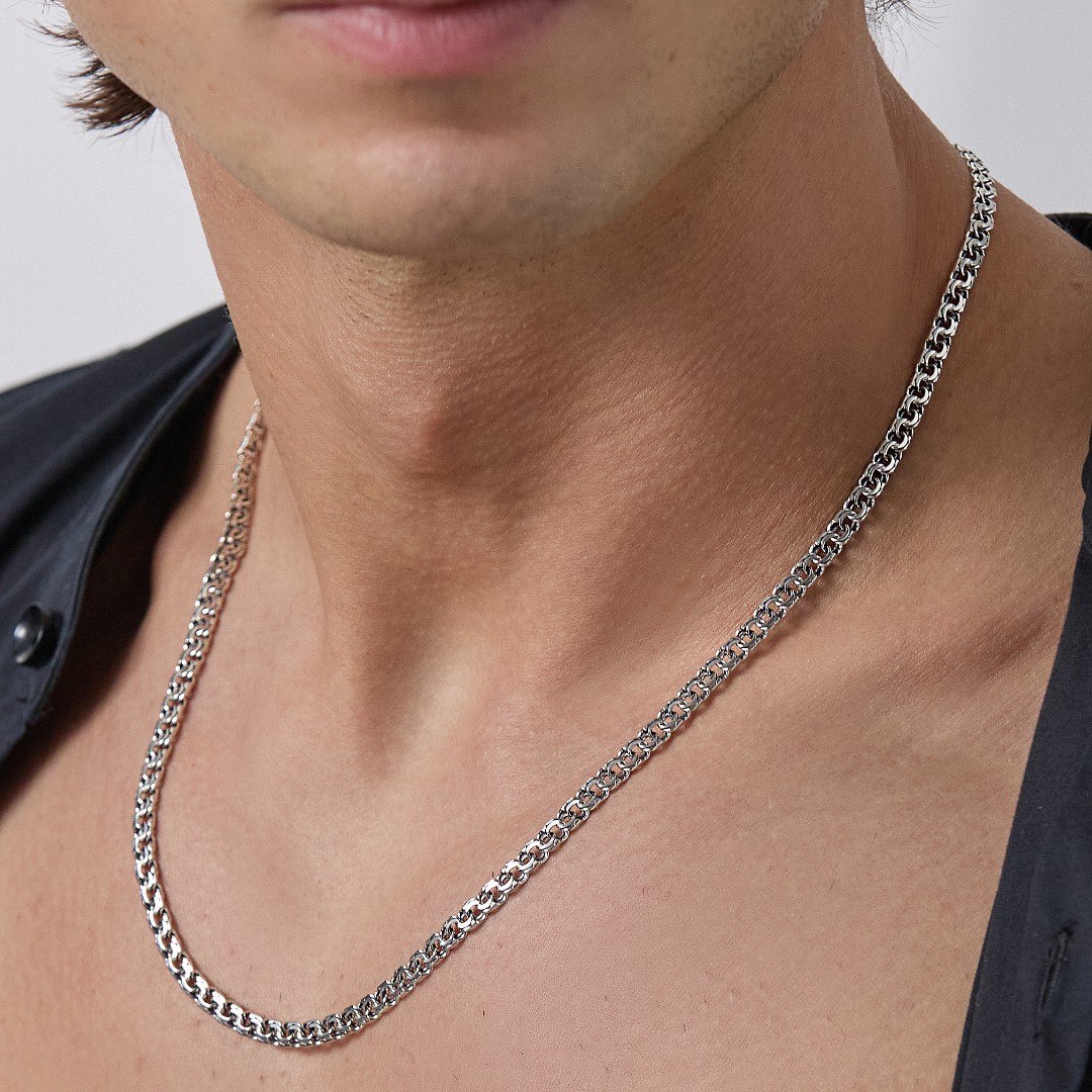 Серебряная цепь, плетение Московский Бисмарк, без покрытия, ширина 4,5 мм Цепочка на шею,Серебро,с замком Карабинный,РОССИЯ