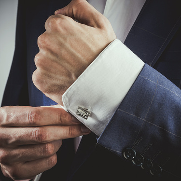 Серебряные запонки Медведь, родирование