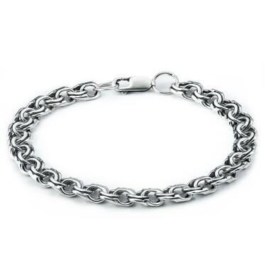 Серебряный мужской браслет, плетение Бисмарк, ширина 7,7 мм, оксидирование