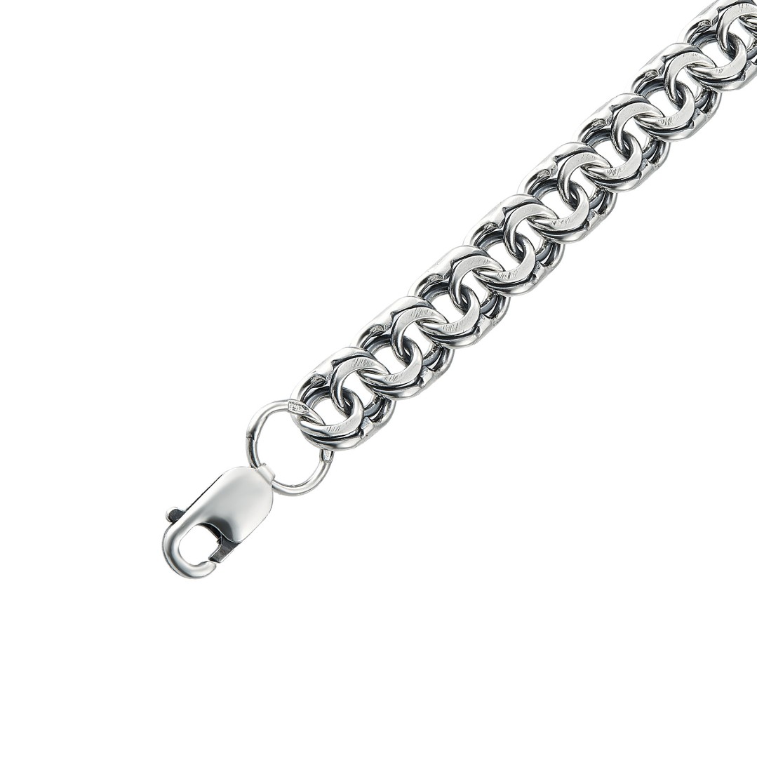 Серебряный мужской браслет, плетение Бисмарк, ширина 7,7 мм, оксидирование Браслет на руку,Серебро,с вставкой Без вставок,с замком Карабинный,РОССИЯ